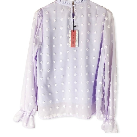 NWT Andree by Unit Lavender Swiss Dot Ruffle Blouse - Picture 2 of 6
